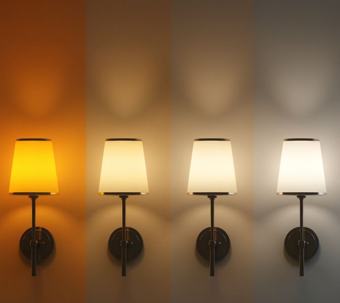 Foto van 4 lampen met verschillende lichtkleuren voor LED