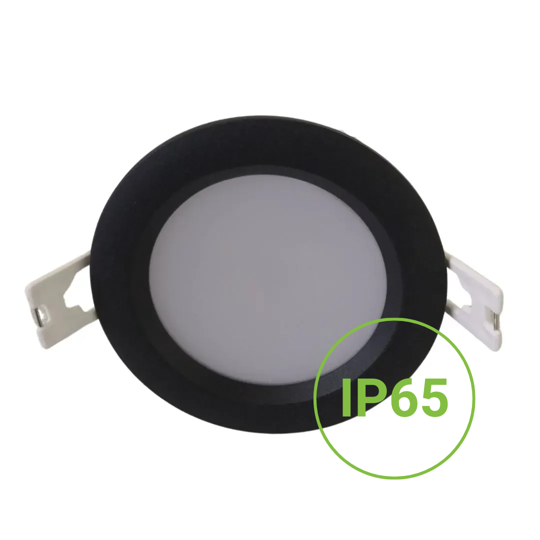 Ronde zwarte IP65 downlight met matte witte diffuser